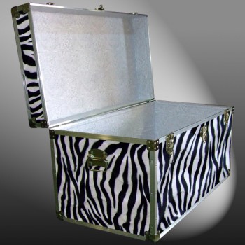 05-195 ZEBE FAUX ZEBRA 36 Deep Storage Trunk with Alloy Trim
